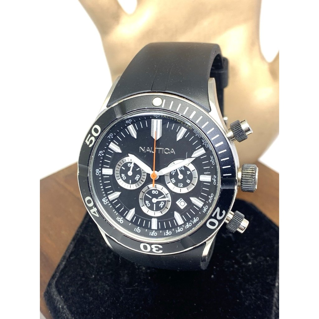 Nautica Men's Watch N16533 Quartz Chronograph Black Rubber Band 44mm
